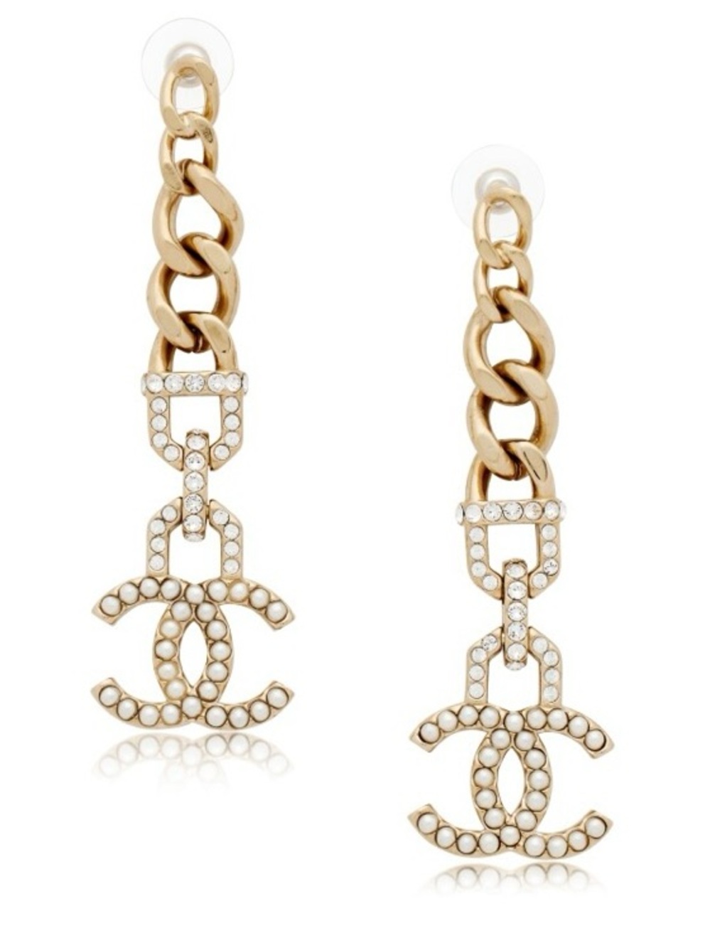 ✨ChaneI. Crystal and Pearl Logo Chain Link Earrings